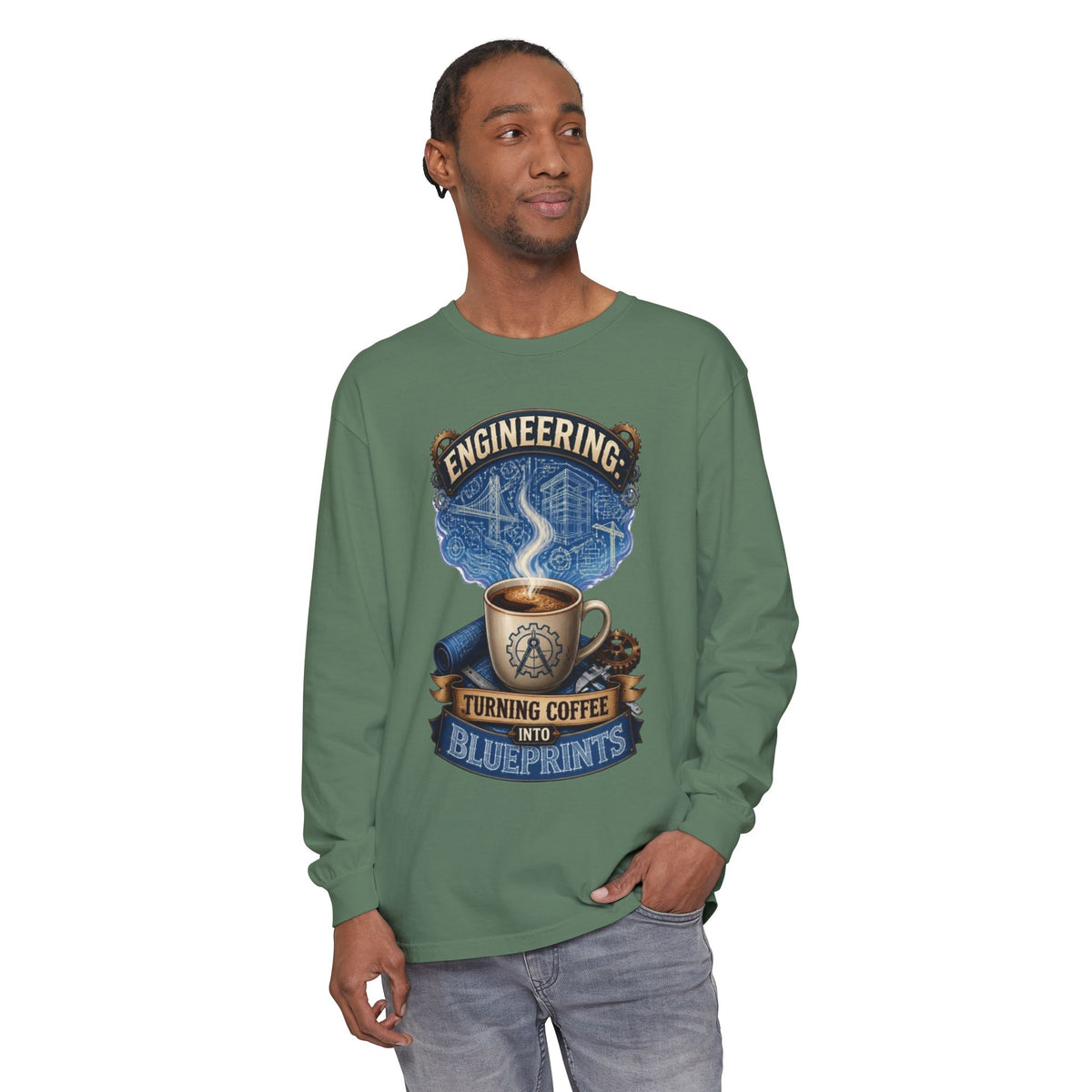 Engineering Coffee Long Sleeve Tee — "Turning Coffee Into Blueprints"