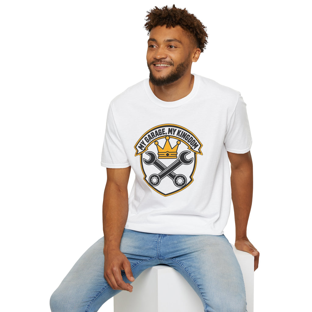 Garage King T-Shirt — "My Garage, My Kingdom" Wrench & Crown Tee
