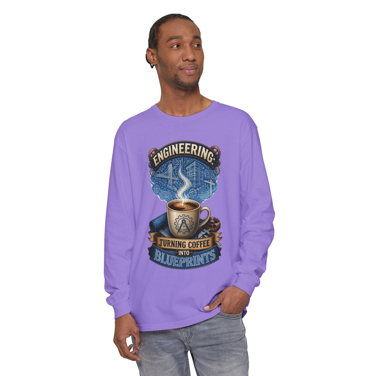 Engineering Coffee Long Sleeve Tee — "Turning Coffee Into Blueprints"