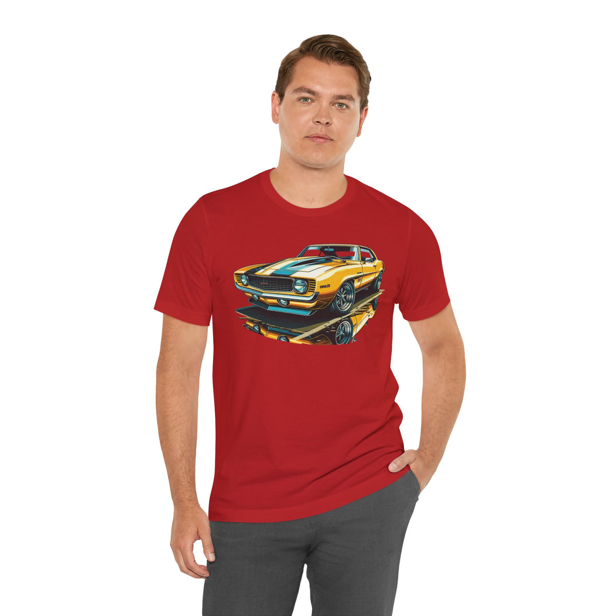 Yellow Classic Muscle Car T-Shirt | American Muscle Roars back graphic tee