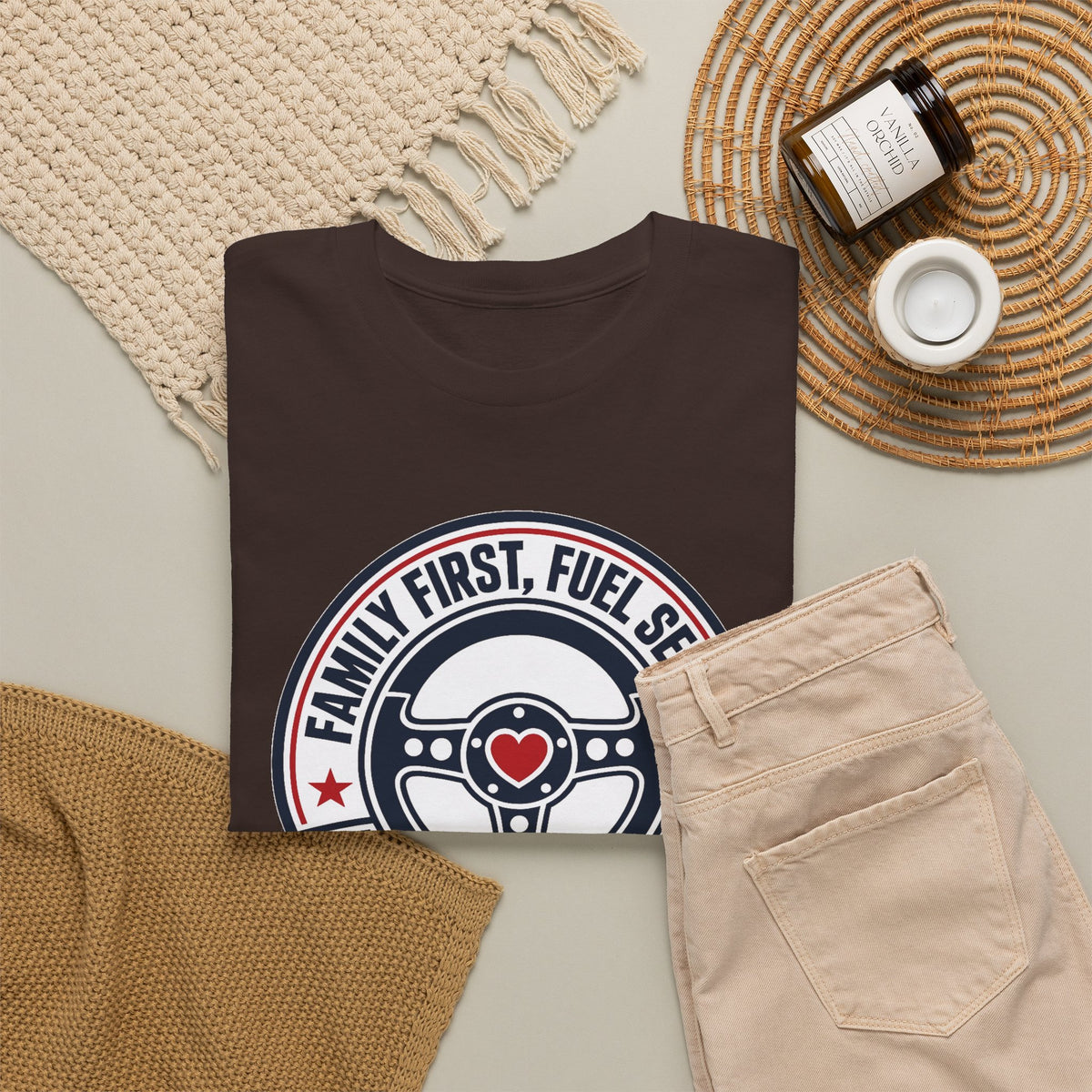 Family First, Fuel Second Tee — Steering Wheel Graphic Shirt