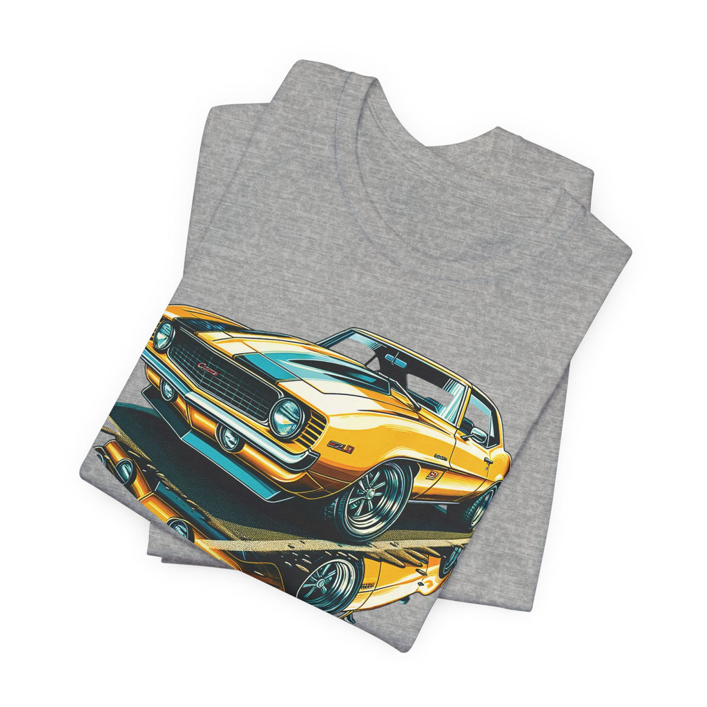 Yellow Classic Muscle Car T-Shirt | American Muscle Roars back graphic tee