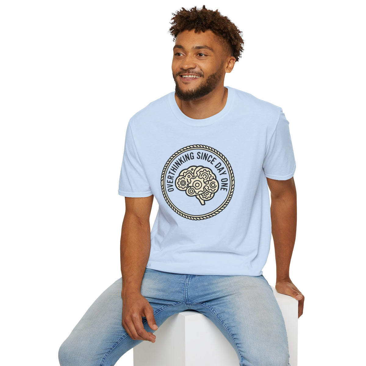 T-Shirt — "Overthinking Since Day One" Brain Graphic Tee