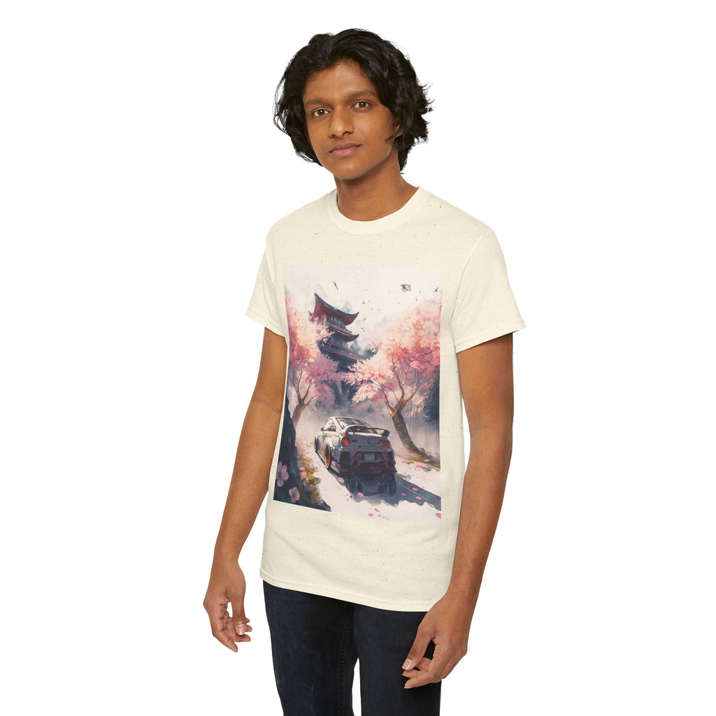 Sakura Drift Retro Sports Car Tee — Cherry Blossom JDM Graphic T-Shirt