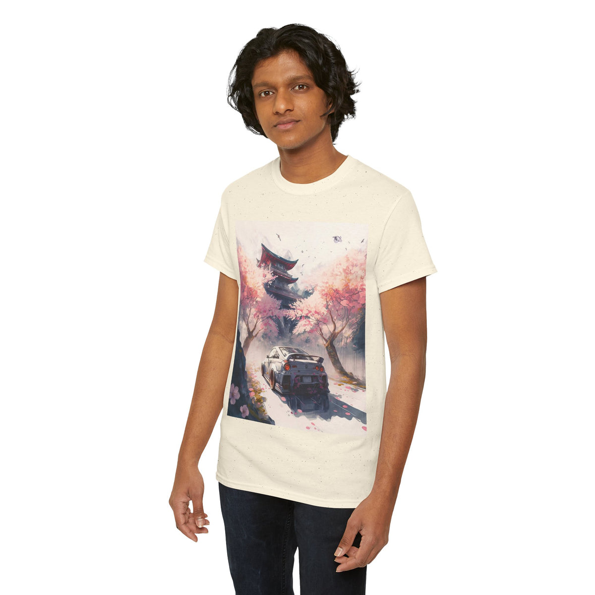 Sakura Drift Retro Sports Car Tee — Cherry Blossom JDM Graphic T-Shirt