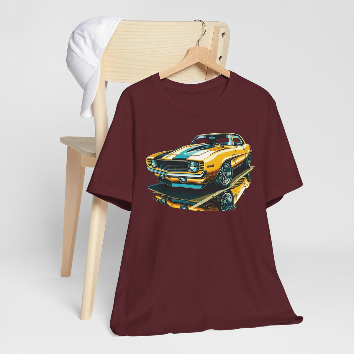Yellow Classic Muscle Car T-Shirt | American Muscle Roars back graphic tee