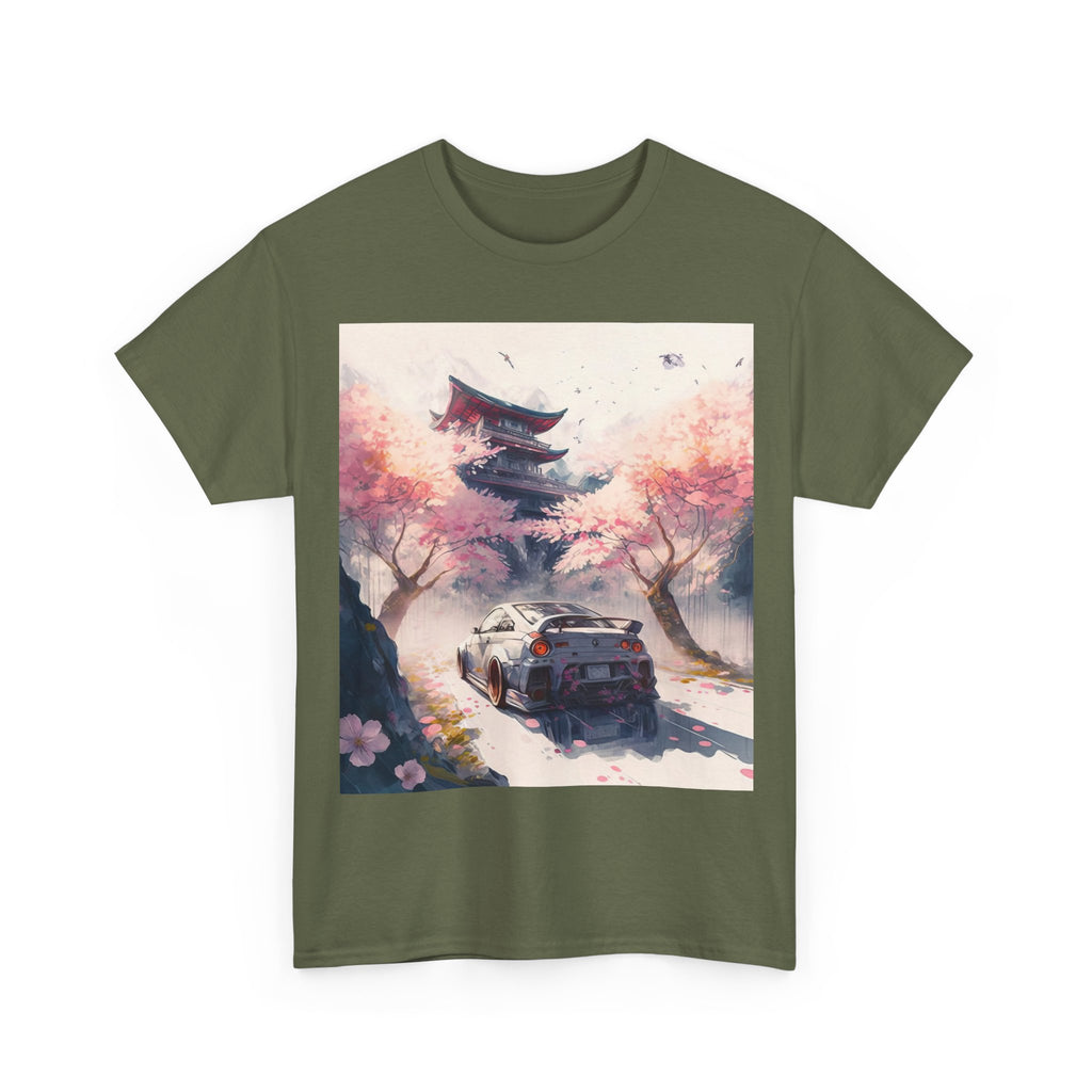 Sakura Drift Retro Sports Car Tee — Cherry Blossom JDM Graphic T-Shirt
