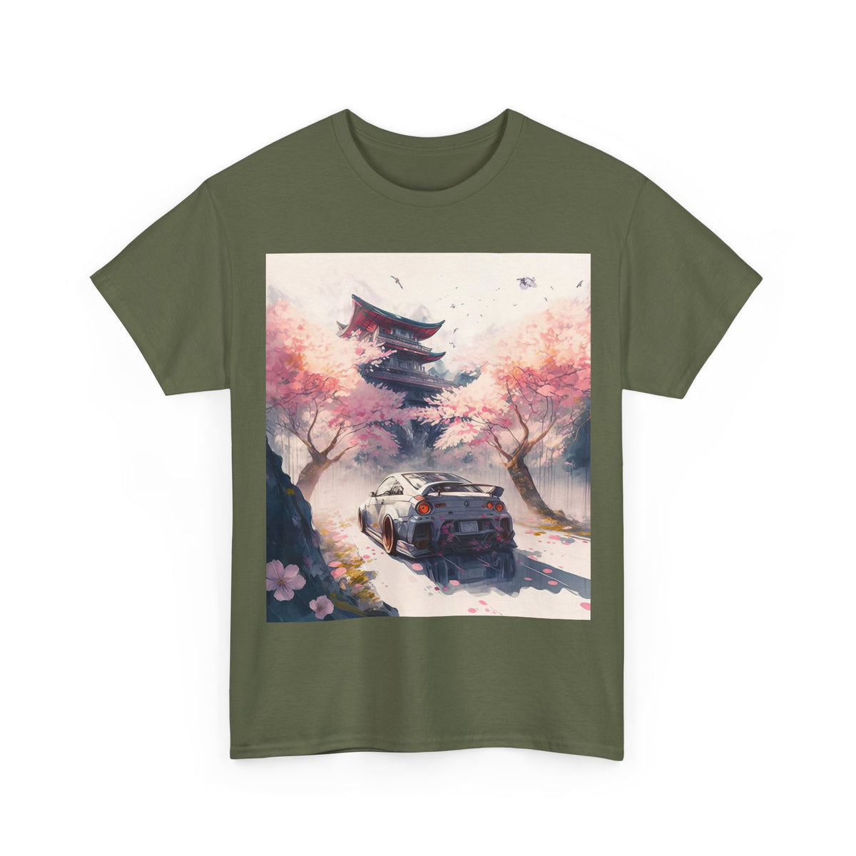 Sakura Drift Retro Sports Car Tee — Cherry Blossom JDM Graphic T-Shirt