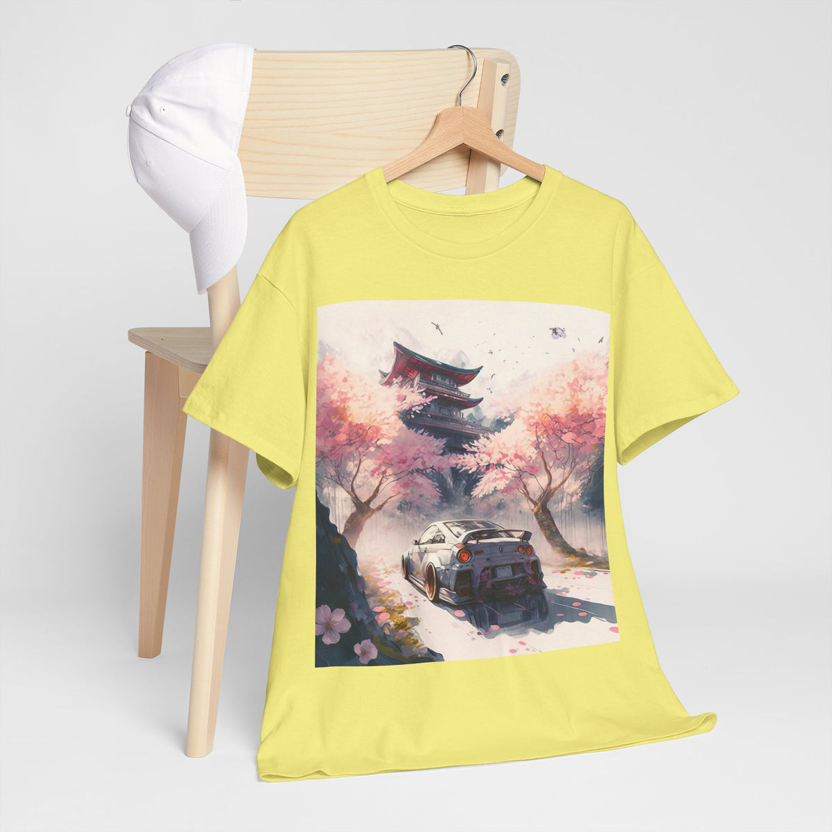 Sakura Drift Retro Sports Car Tee — Cherry Blossom JDM Graphic T-Shirt