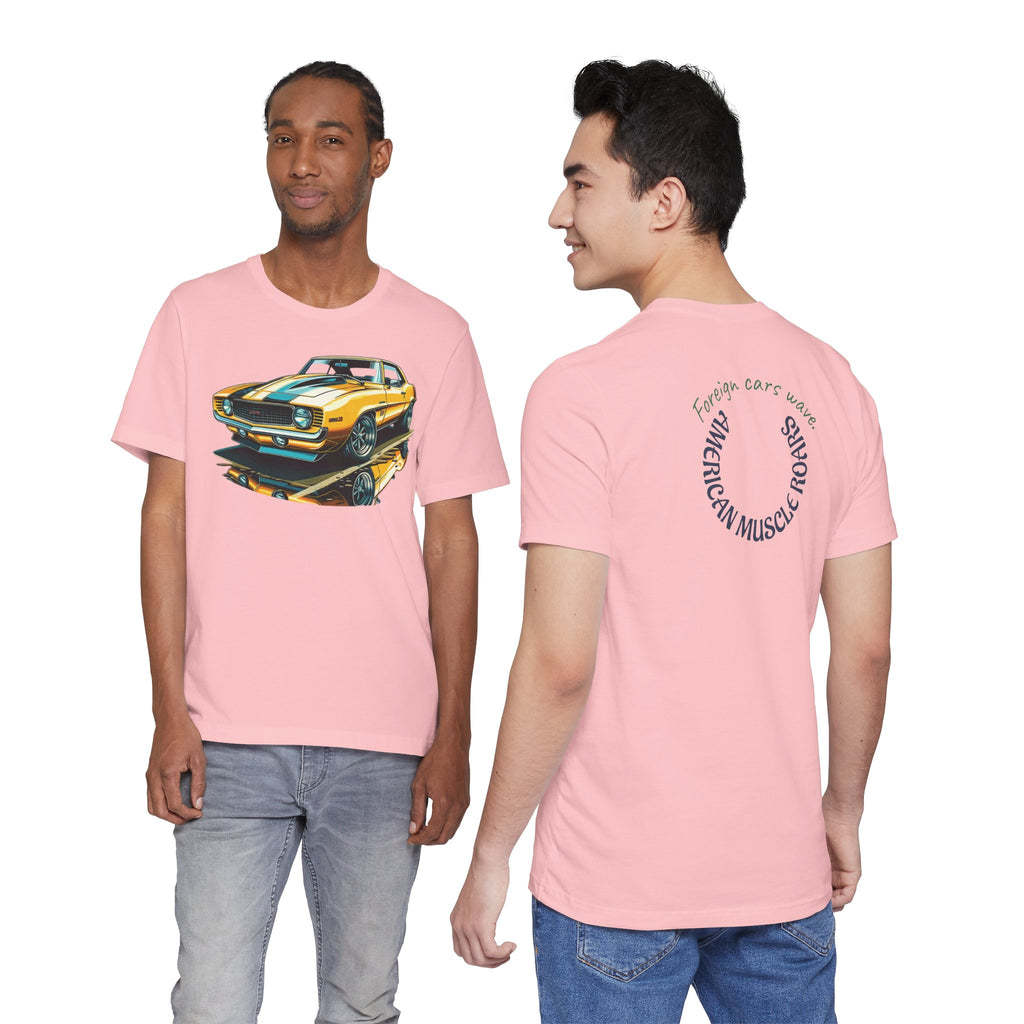 Yellow Classic Muscle Car T-Shirt | American Muscle Roars back graphic tee
