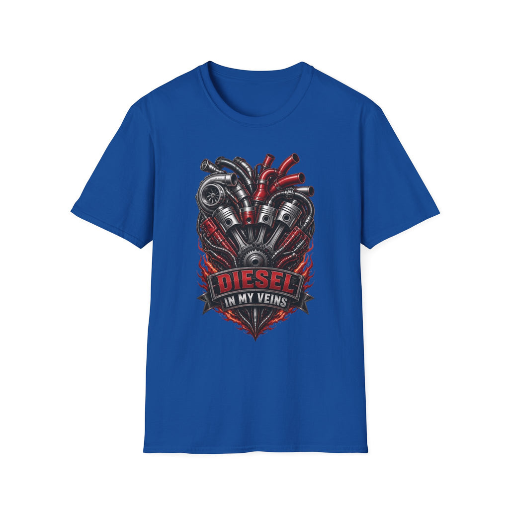 Diesel In My Veins T-Shirt — Engine Heart Graphic Tee for Car & Motor Enthusiasts