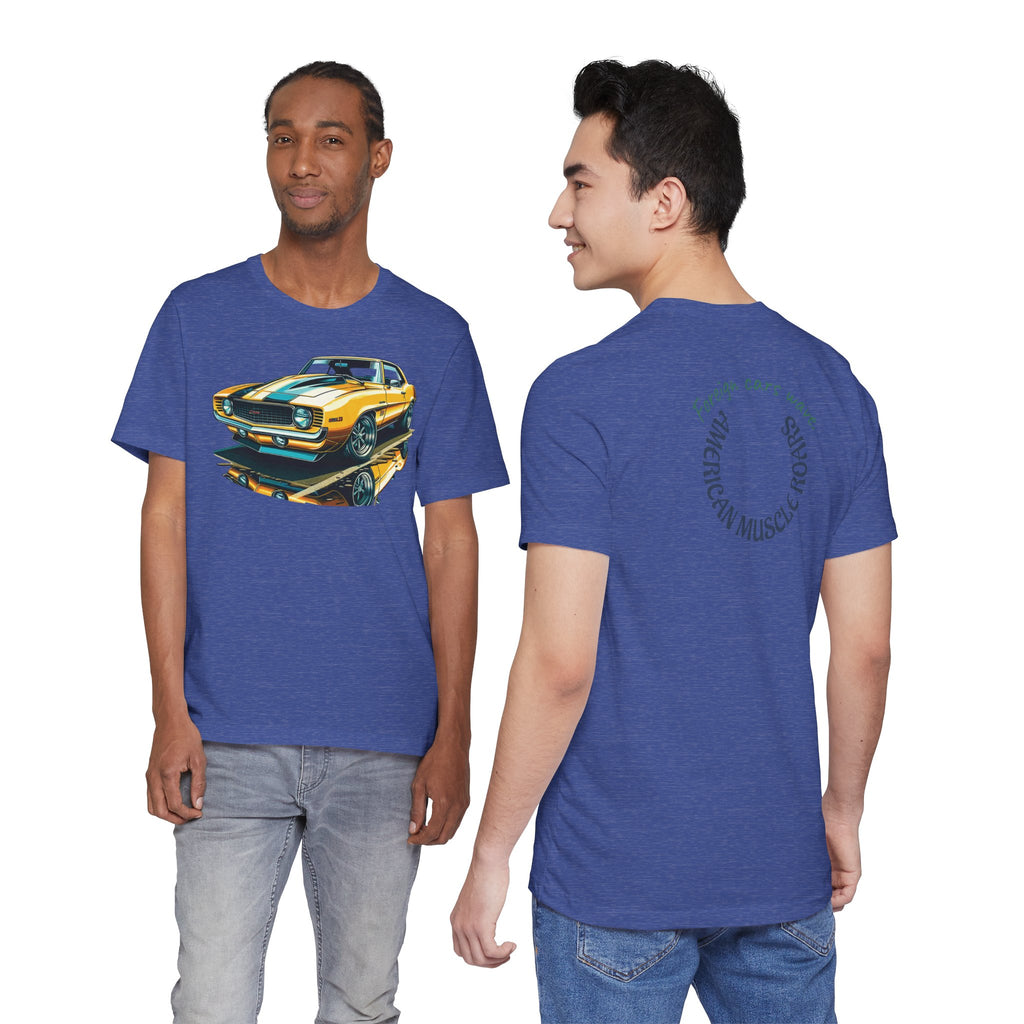 Yellow Classic Muscle Car T-Shirt | American Muscle Roars back graphic tee