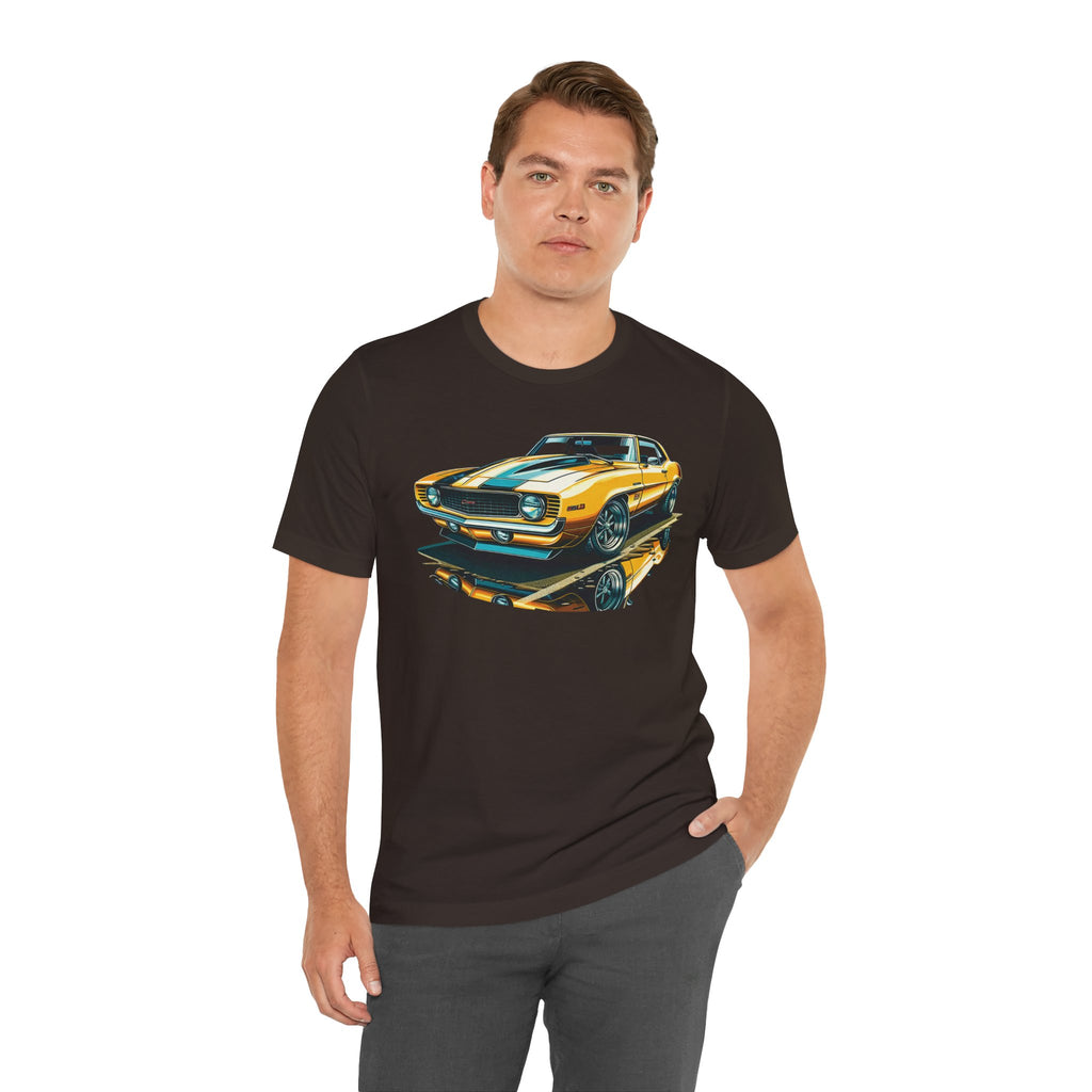 Yellow Classic Muscle Car T-Shirt | American Muscle Roars back graphic tee