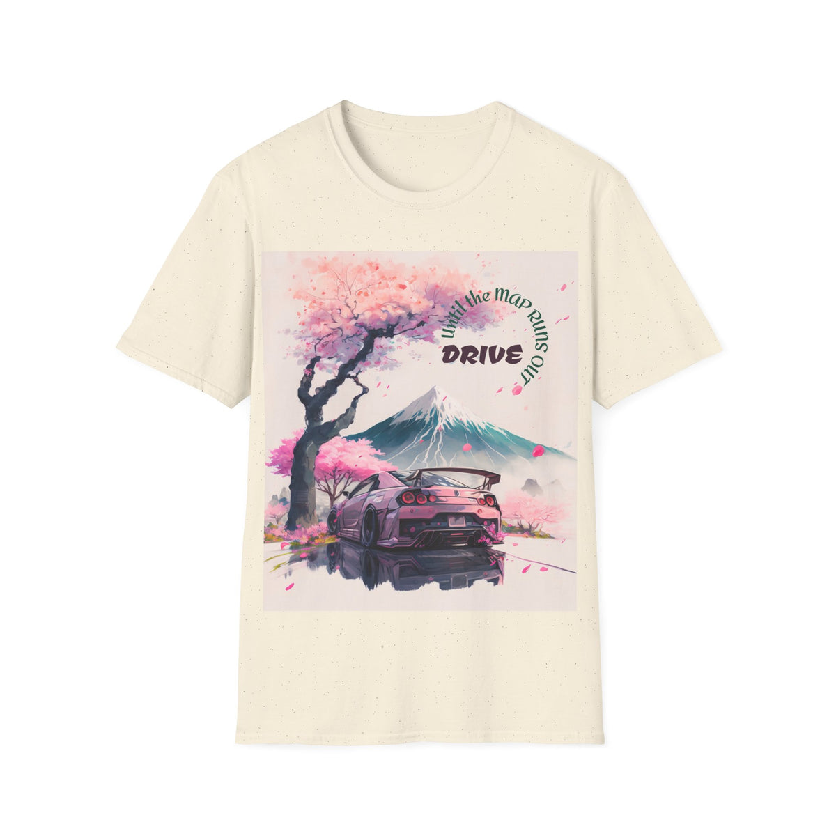 Cherry Blossom Skyline Drive T-Shirt | Retro Car, Mount Fuji