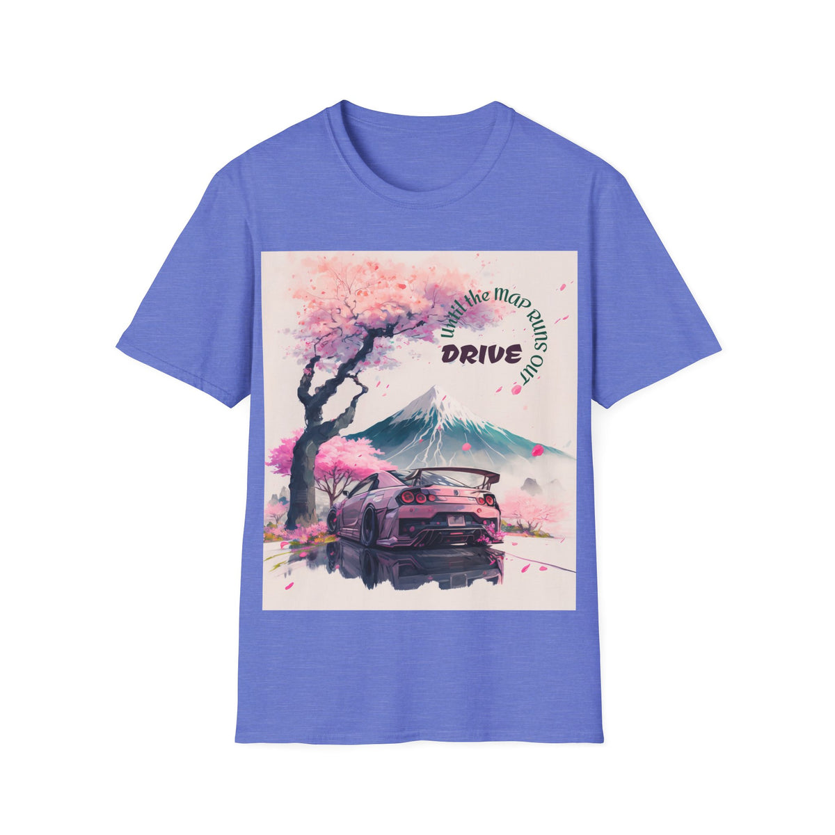 Cherry Blossom Skyline Drive T-Shirt | Retro Car, Mount Fuji
