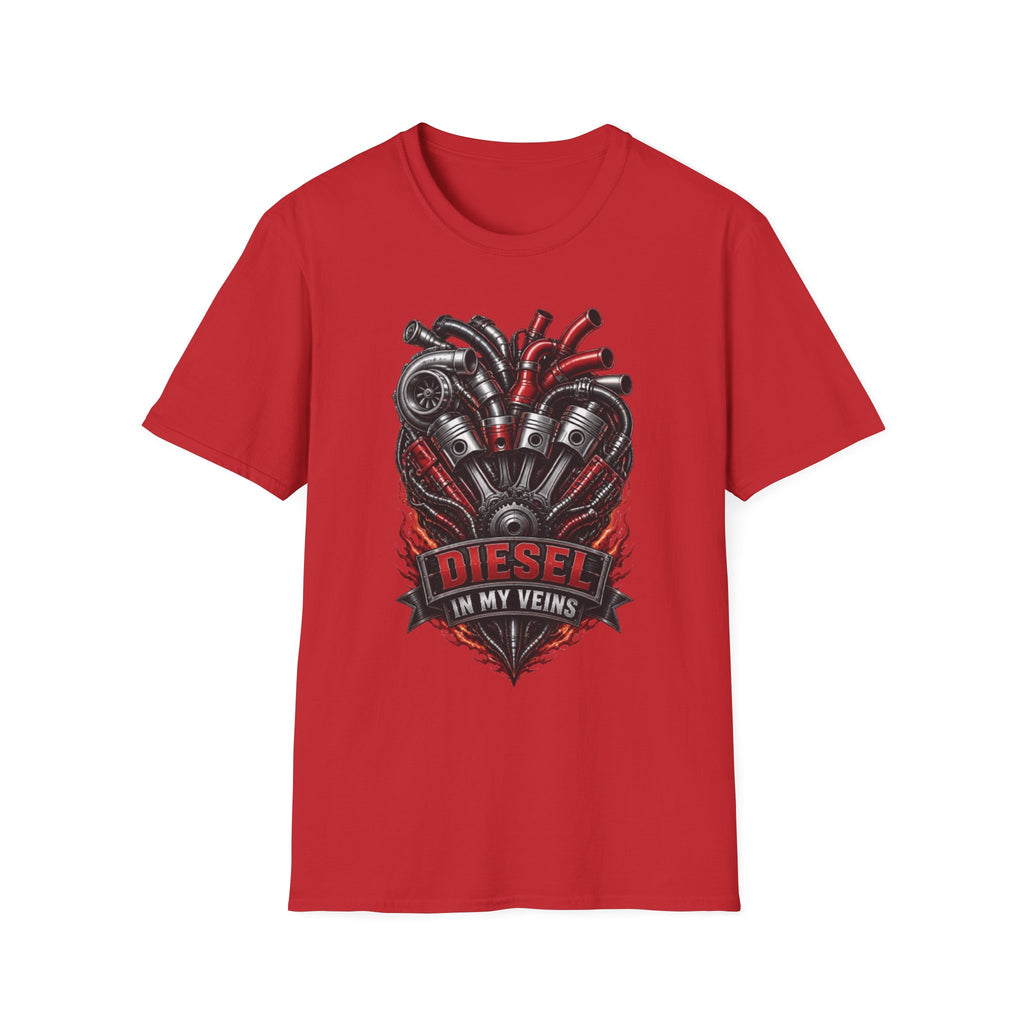 Diesel In My Veins T-Shirt — Engine Heart Graphic Tee for Car & Motor Enthusiasts