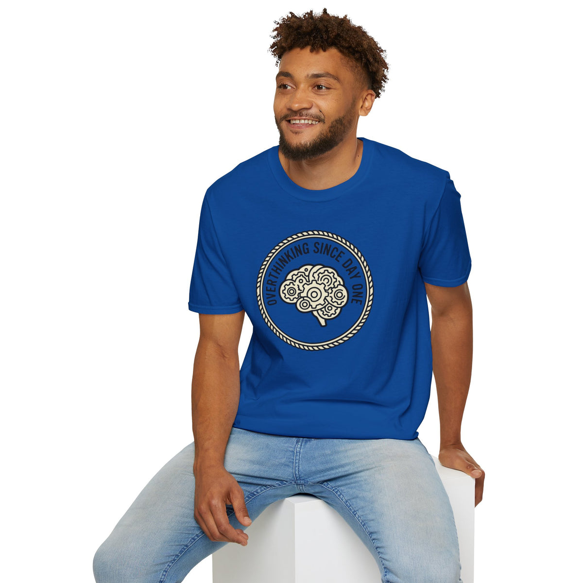 T-Shirt — "Overthinking Since Day One" Brain Graphic Tee