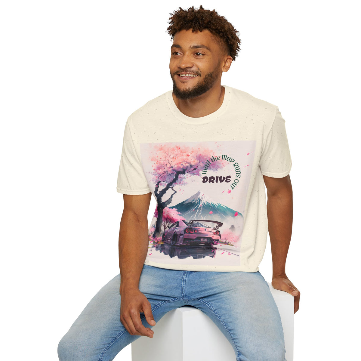 Cherry Blossom Skyline Drive T-Shirt | Retro Car, Mount Fuji