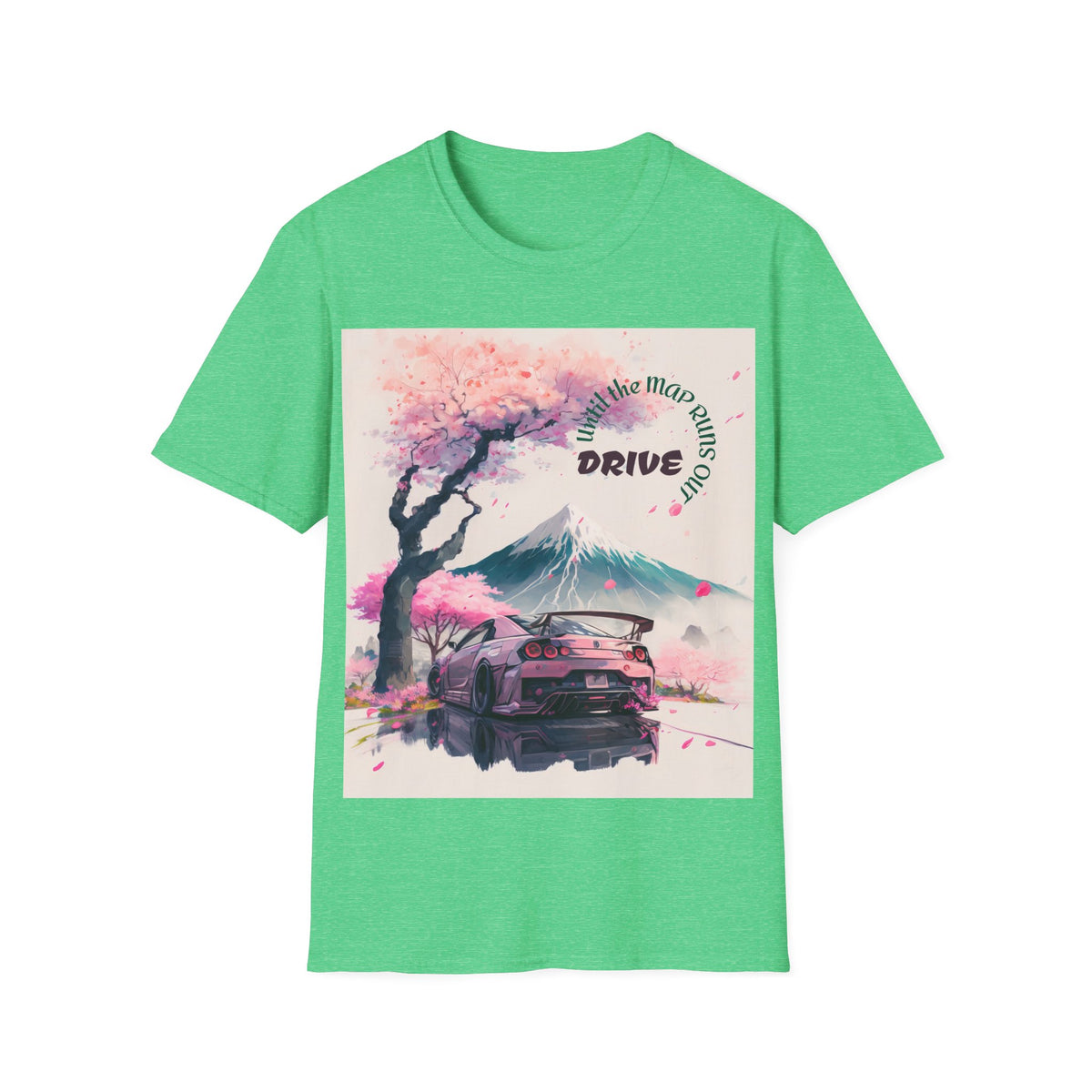 Cherry Blossom Skyline Drive T-Shirt | Retro Car, Mount Fuji