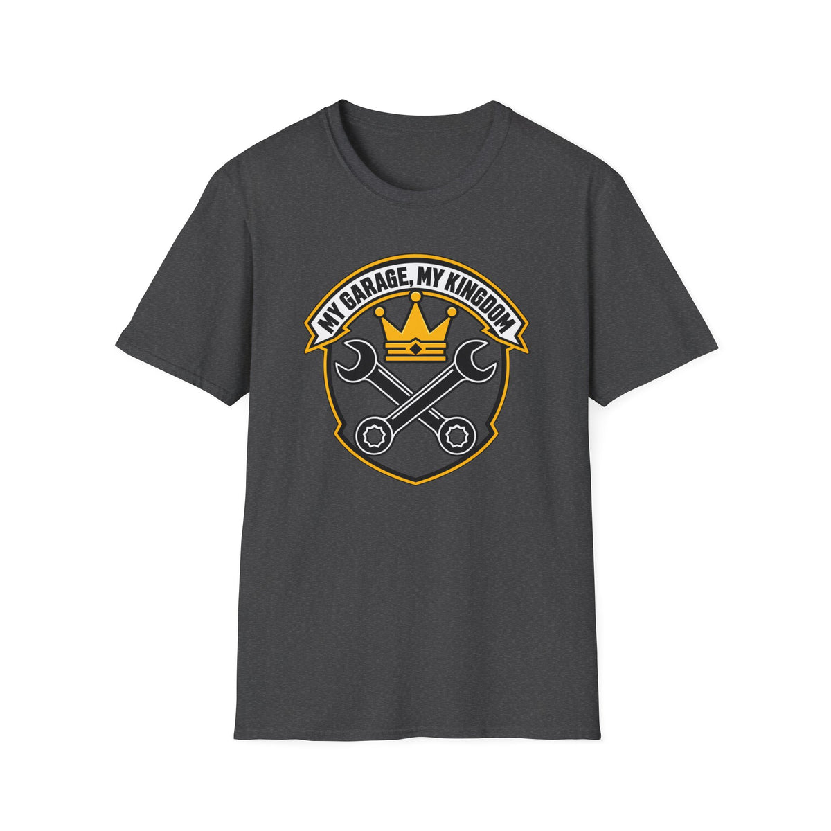 Garage King T-Shirt — "My Garage, My Kingdom" Wrench & Crown Tee