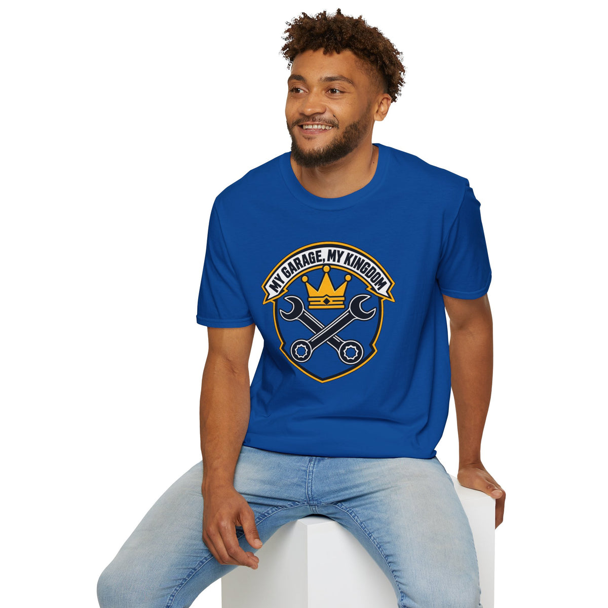 Garage King T-Shirt — "My Garage, My Kingdom" Wrench & Crown Tee