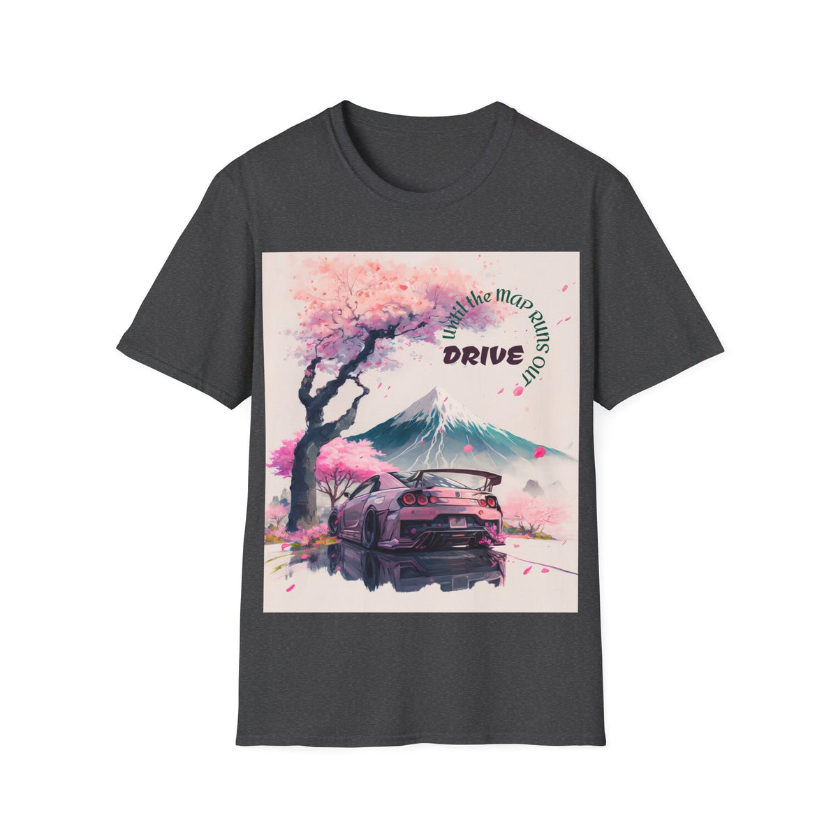 Cherry Blossom Skyline Drive T-Shirt | Retro Car, Mount Fuji