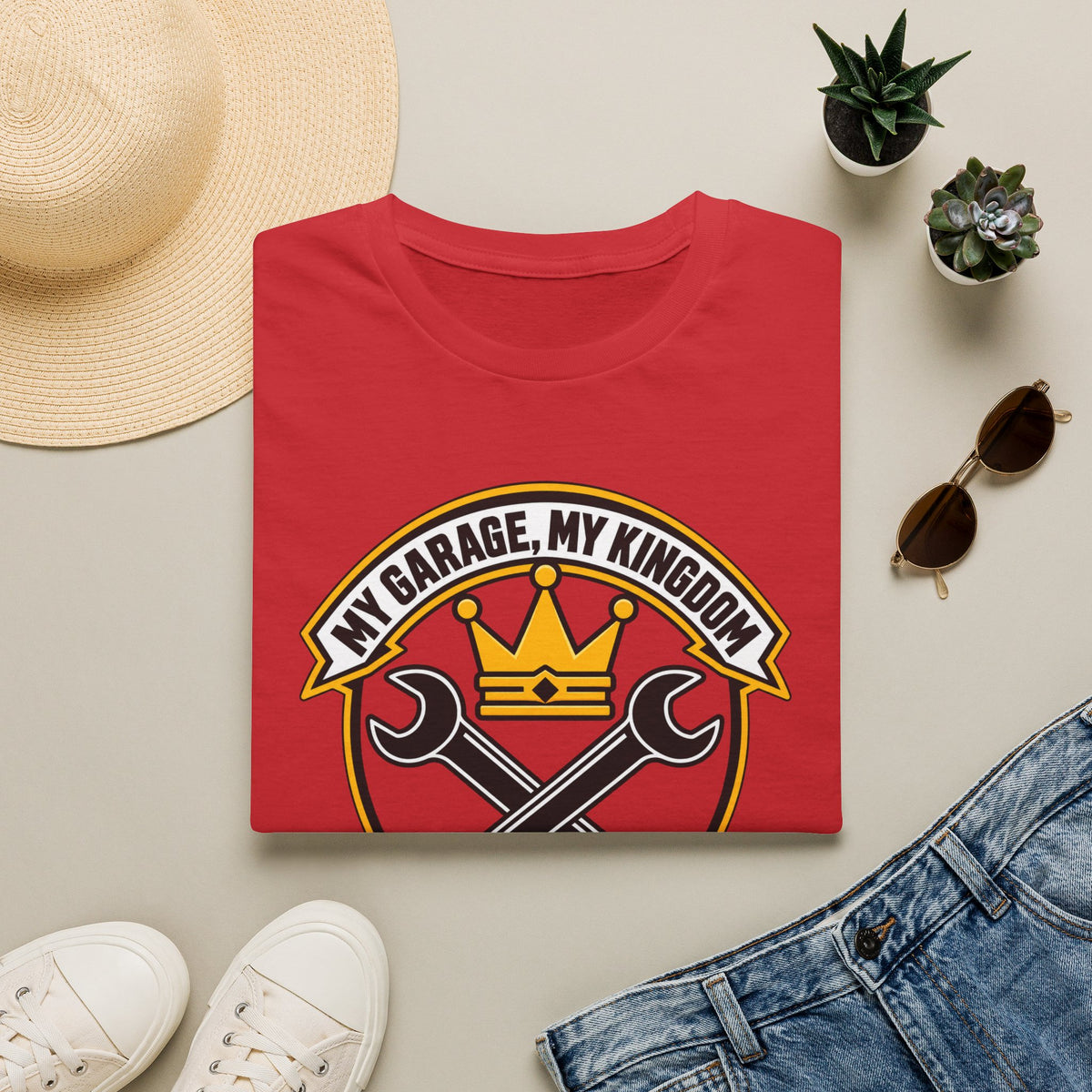 Garage King T-Shirt — "My Garage, My Kingdom" Wrench & Crown Tee
