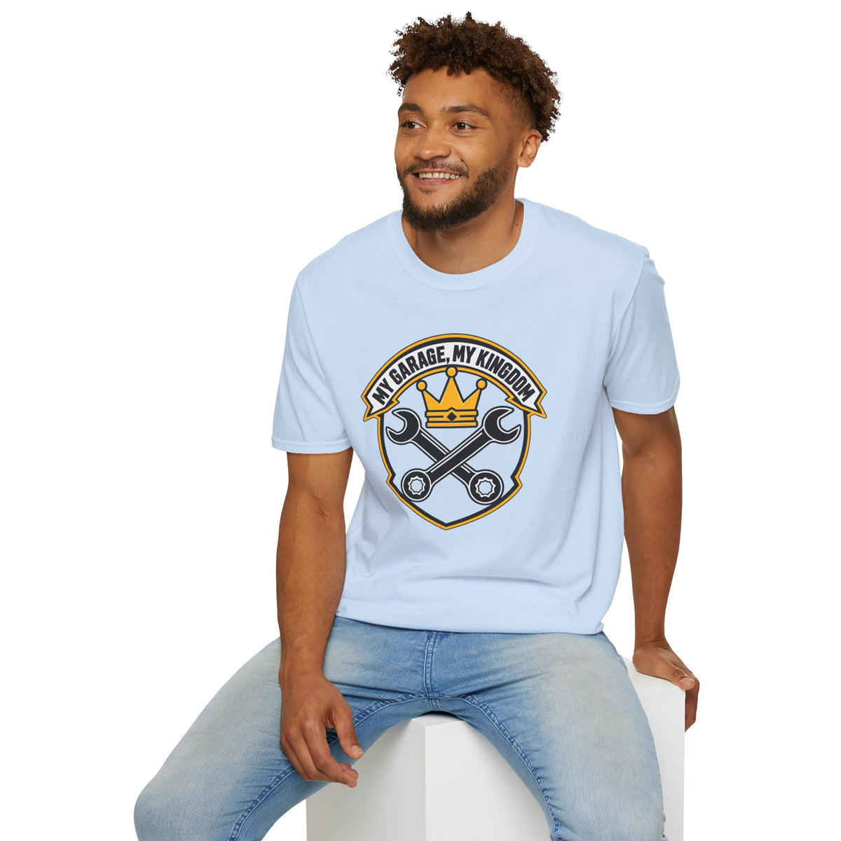 Garage King T-Shirt — "My Garage, My Kingdom" Wrench & Crown Tee