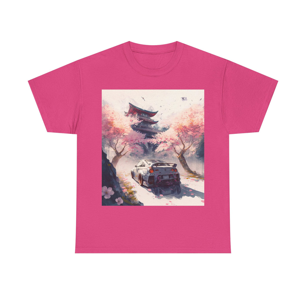Sakura Drift Retro Sports Car Tee — Cherry Blossom JDM Graphic T-Shirt