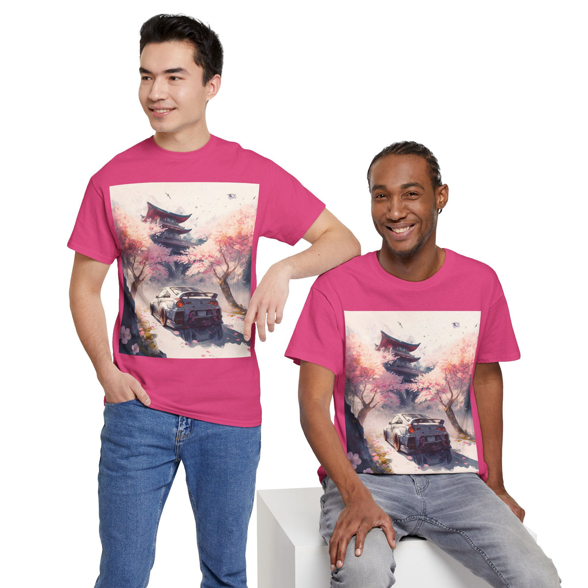 Sakura Drift Retro Sports Car Tee — Cherry Blossom JDM Graphic T-Shirt