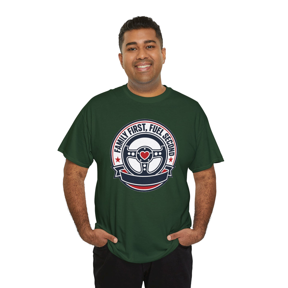 Family First, Fuel Second Tee — Steering Wheel Graphic Shirt