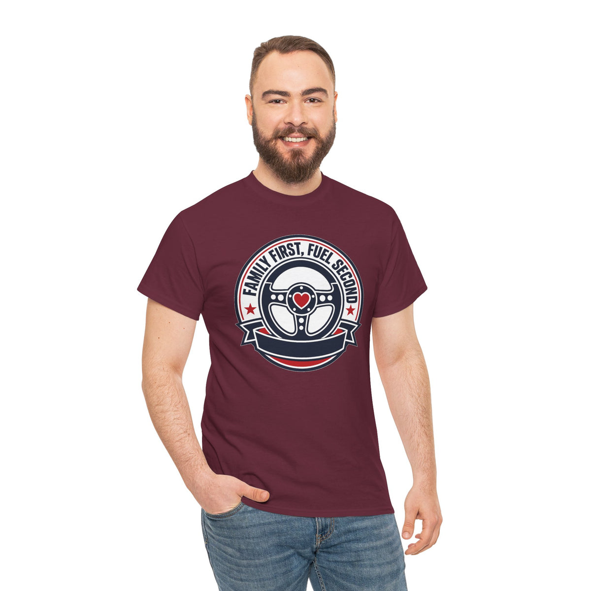 Family First, Fuel Second Tee — Steering Wheel Graphic Shirt