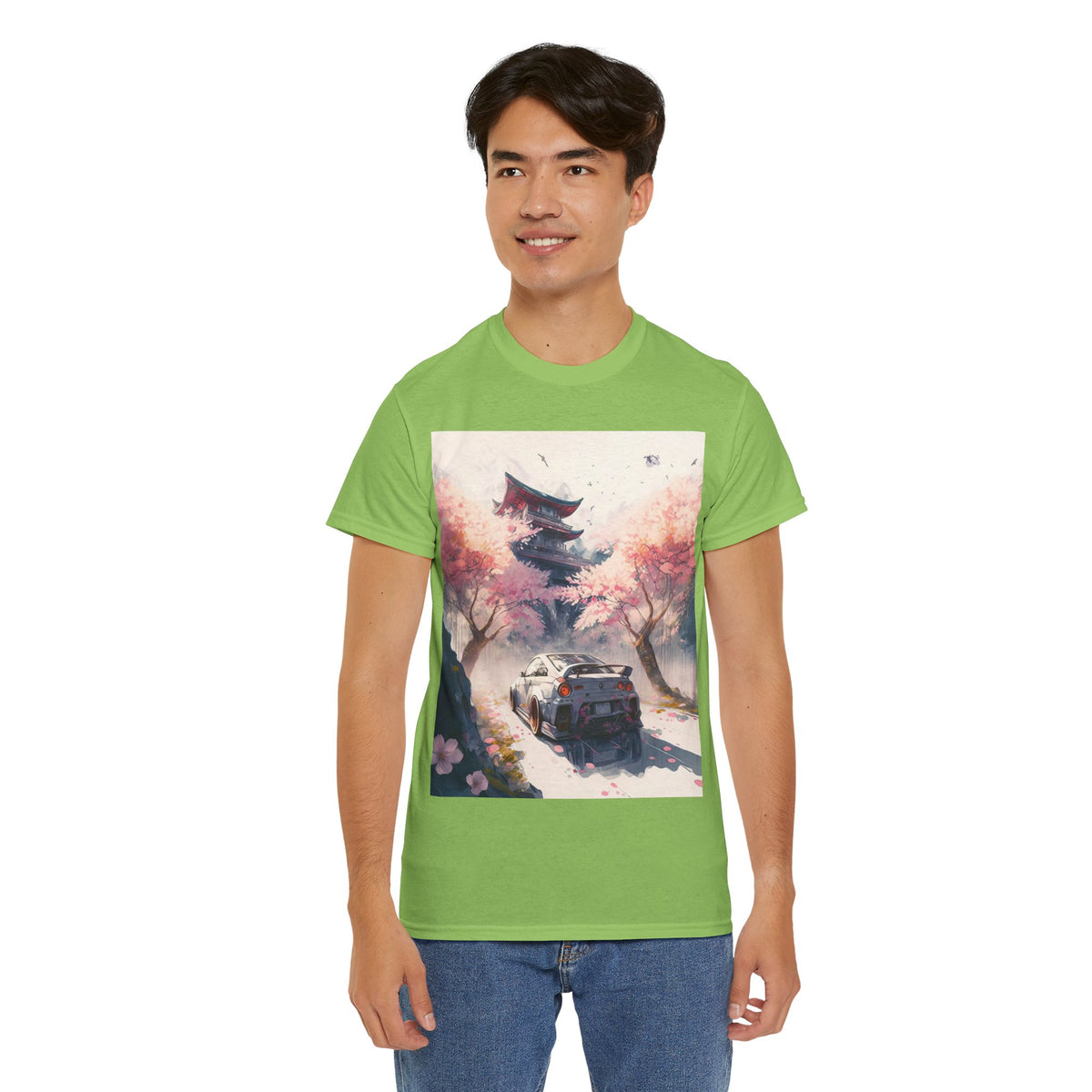 Sakura Drift Retro Sports Car Tee — Cherry Blossom JDM Graphic T-Shirt