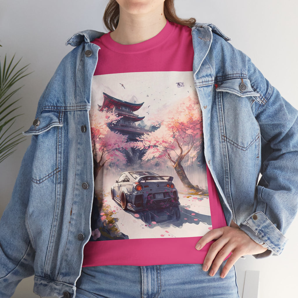 Sakura Drift Retro Sports Car Tee — Cherry Blossom JDM Graphic T-Shirt