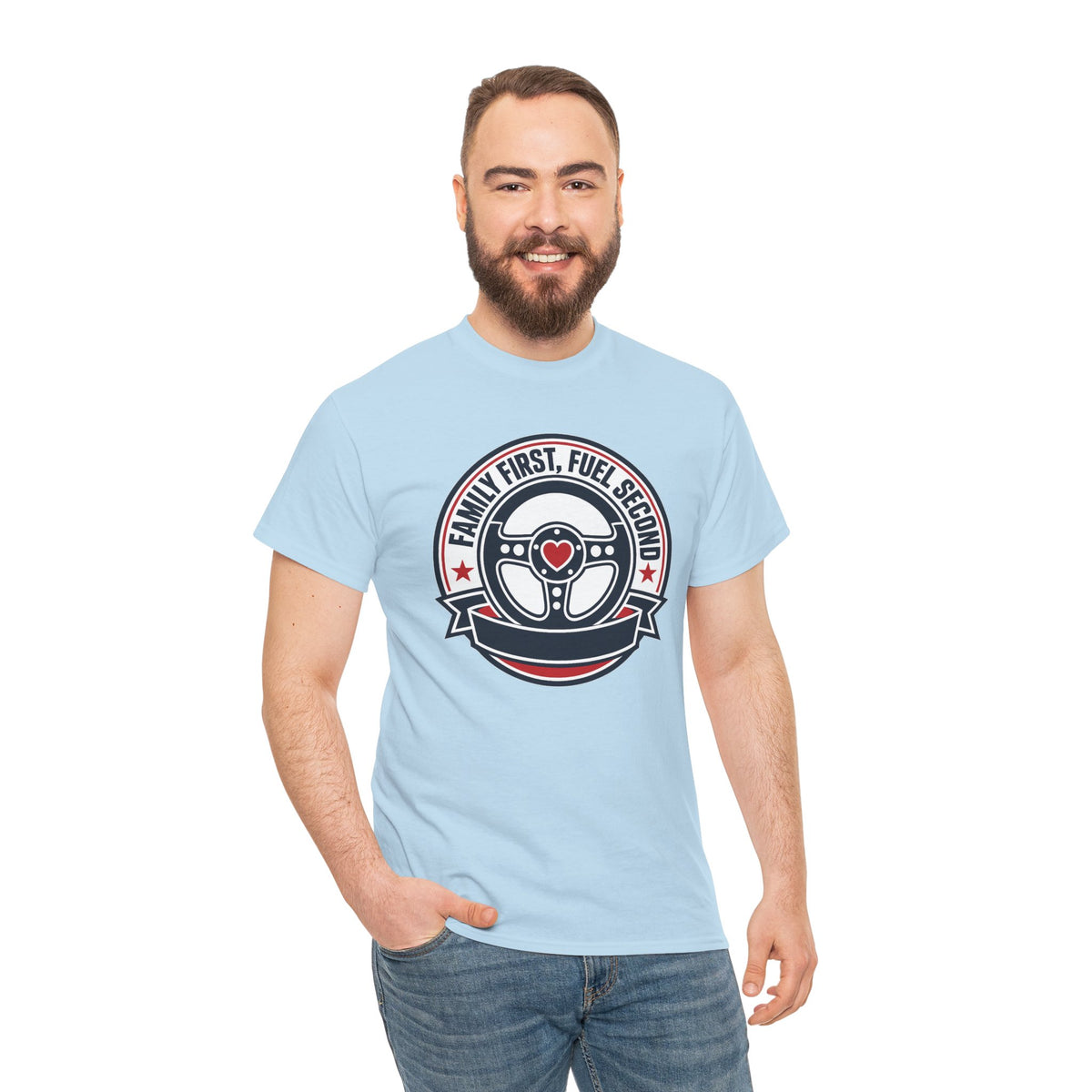 Family First, Fuel Second Tee — Steering Wheel Graphic Shirt