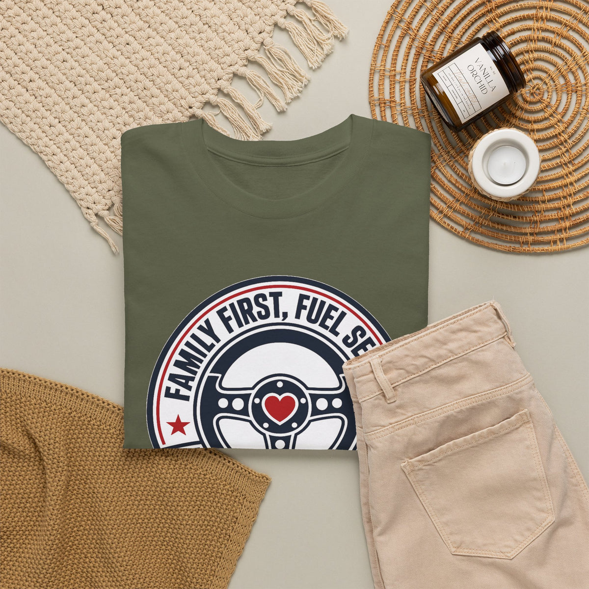 Family First, Fuel Second Tee — Steering Wheel Graphic Shirt