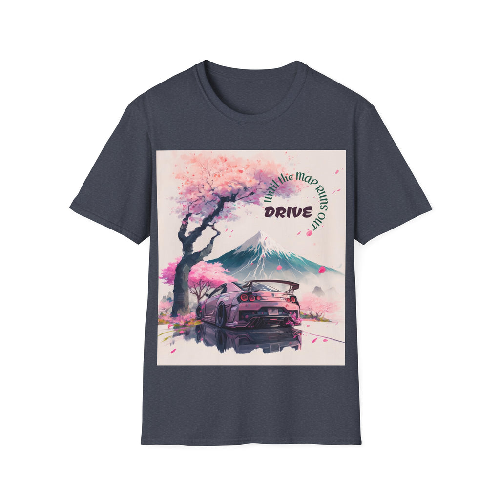 Cherry Blossom Skyline Drive T-Shirt | Retro Car, Mount Fuji