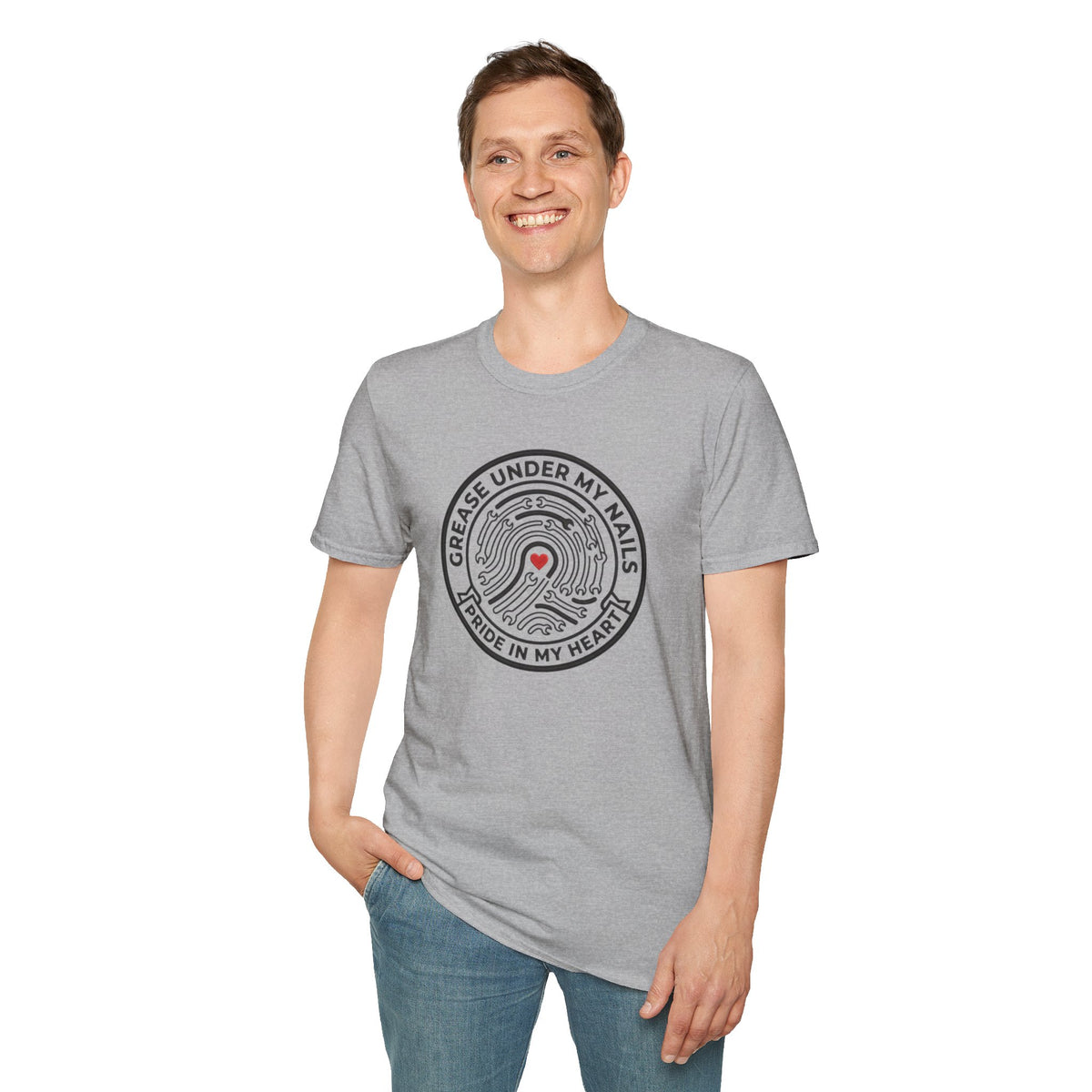 T-Shirt — "Grease Under My Nails, Pride in My Heart" Mechanic Heart Graphic Tee