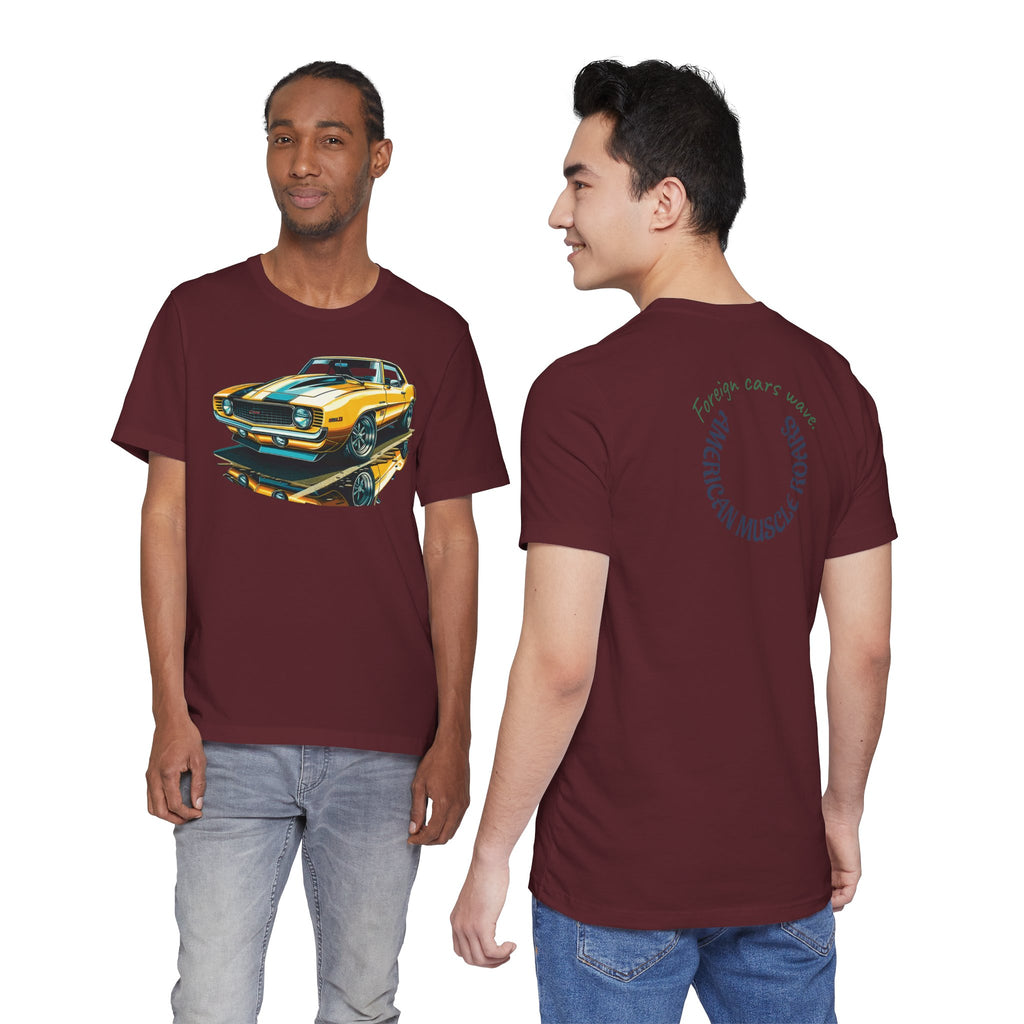 Yellow Classic Muscle Car T-Shirt | American Muscle Roars back graphic tee