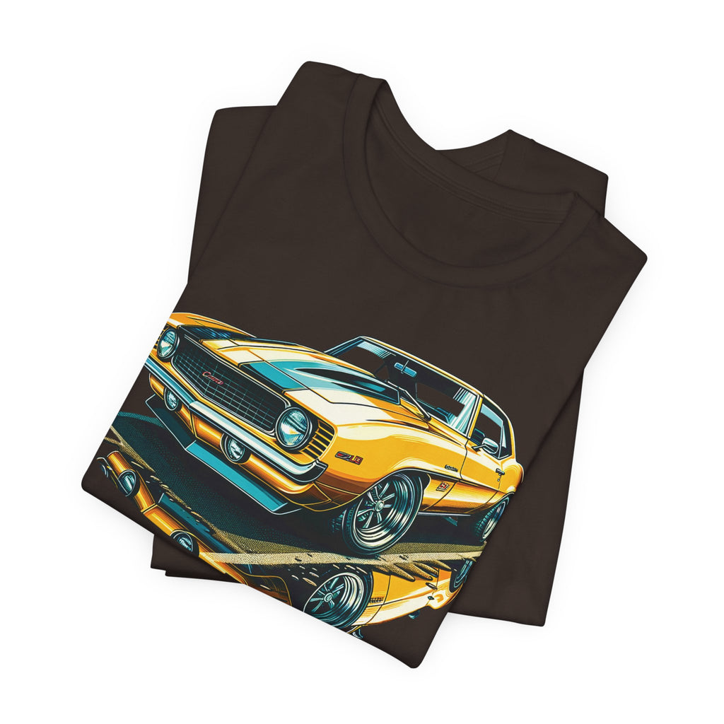 Yellow Classic Muscle Car T-Shirt | American Muscle Roars back graphic tee