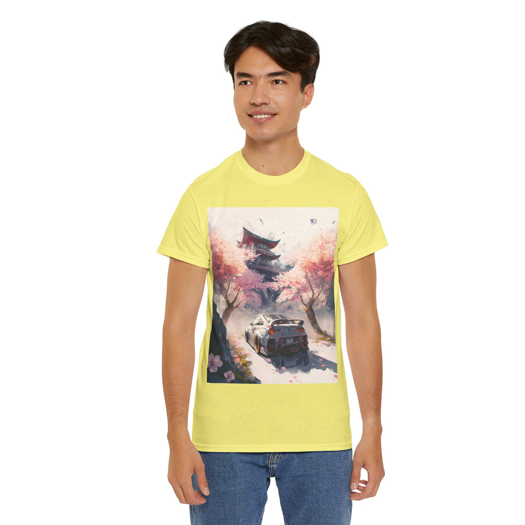Sakura Drift Retro Sports Car Tee — Cherry Blossom JDM Graphic T-Shirt