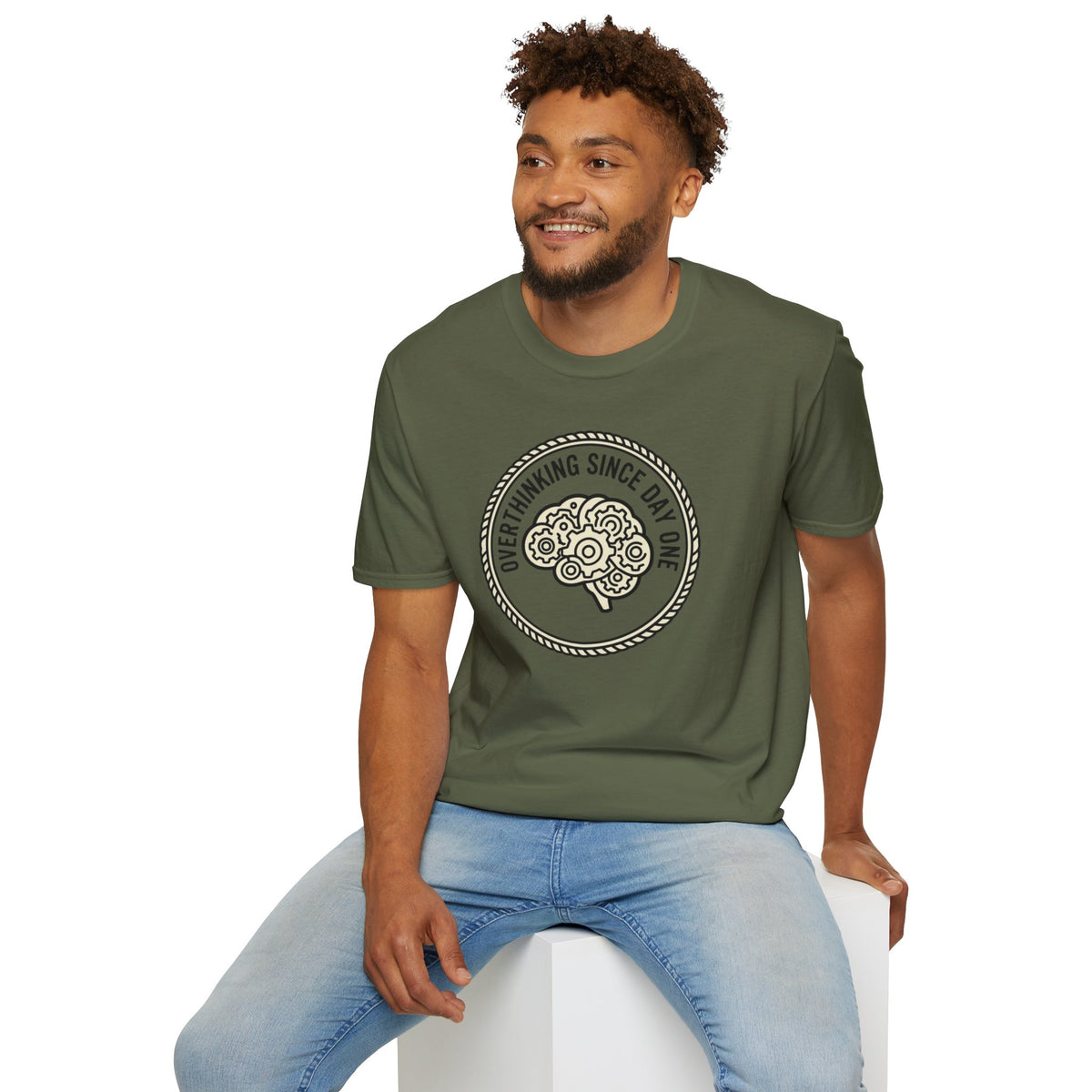 T-Shirt — "Overthinking Since Day One" Brain Graphic Tee