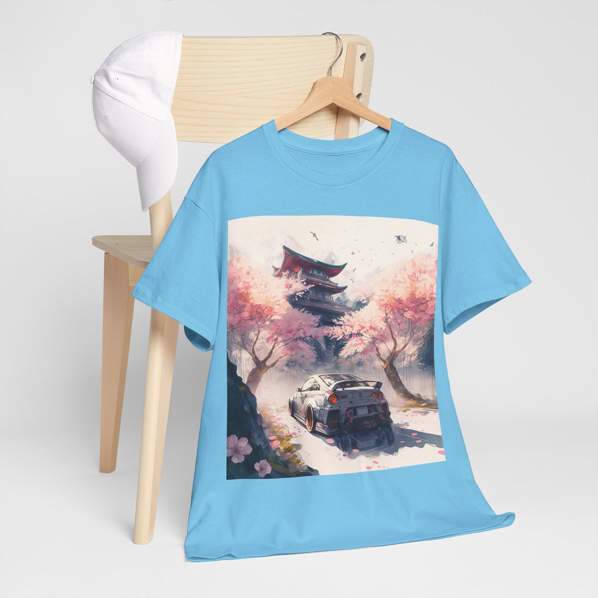 Sakura Drift Retro Sports Car Tee — Cherry Blossom JDM Graphic T-Shirt