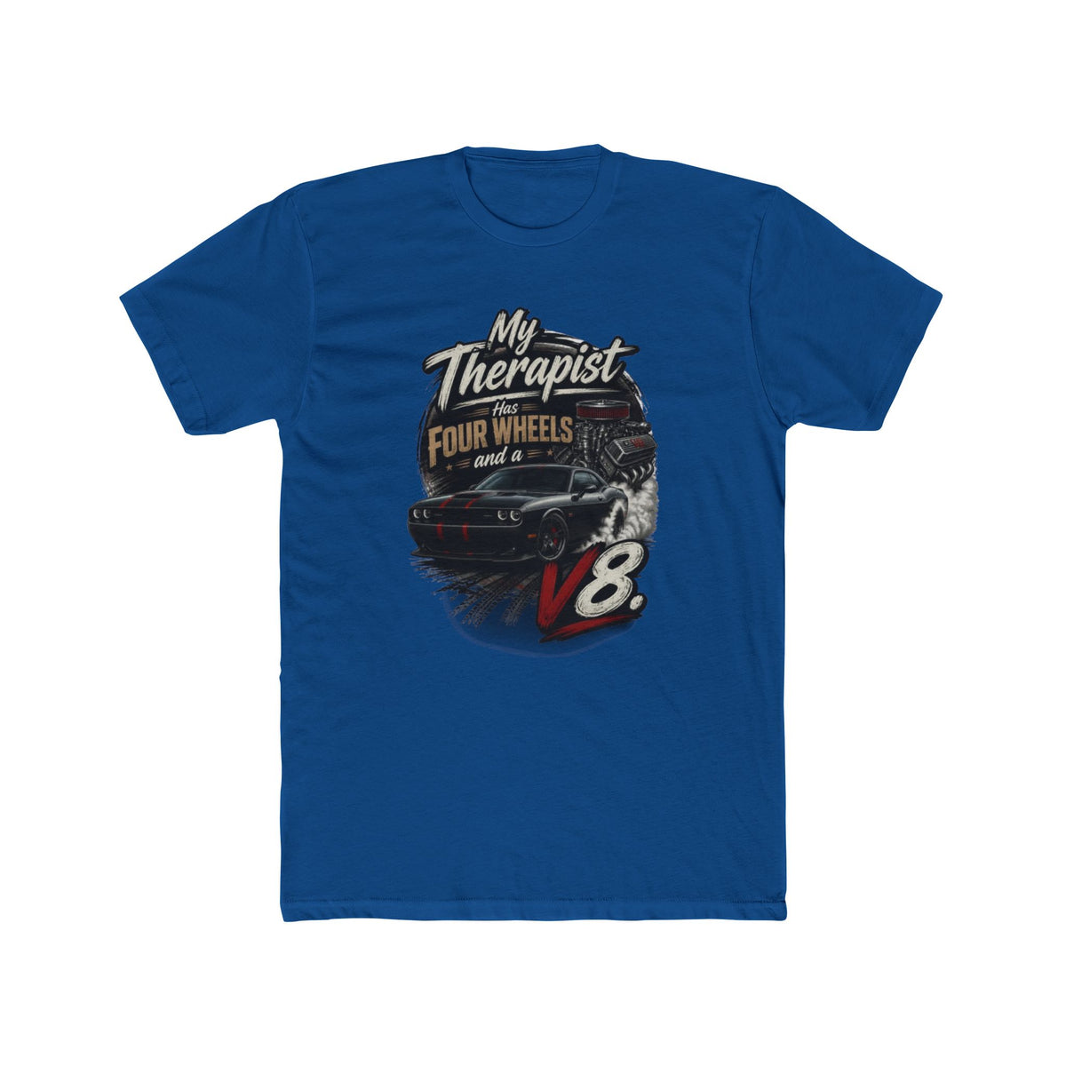 V8 Therapy T-Shirt - "My Therapist Has Four Wheels and a V8" Classic Car Tee