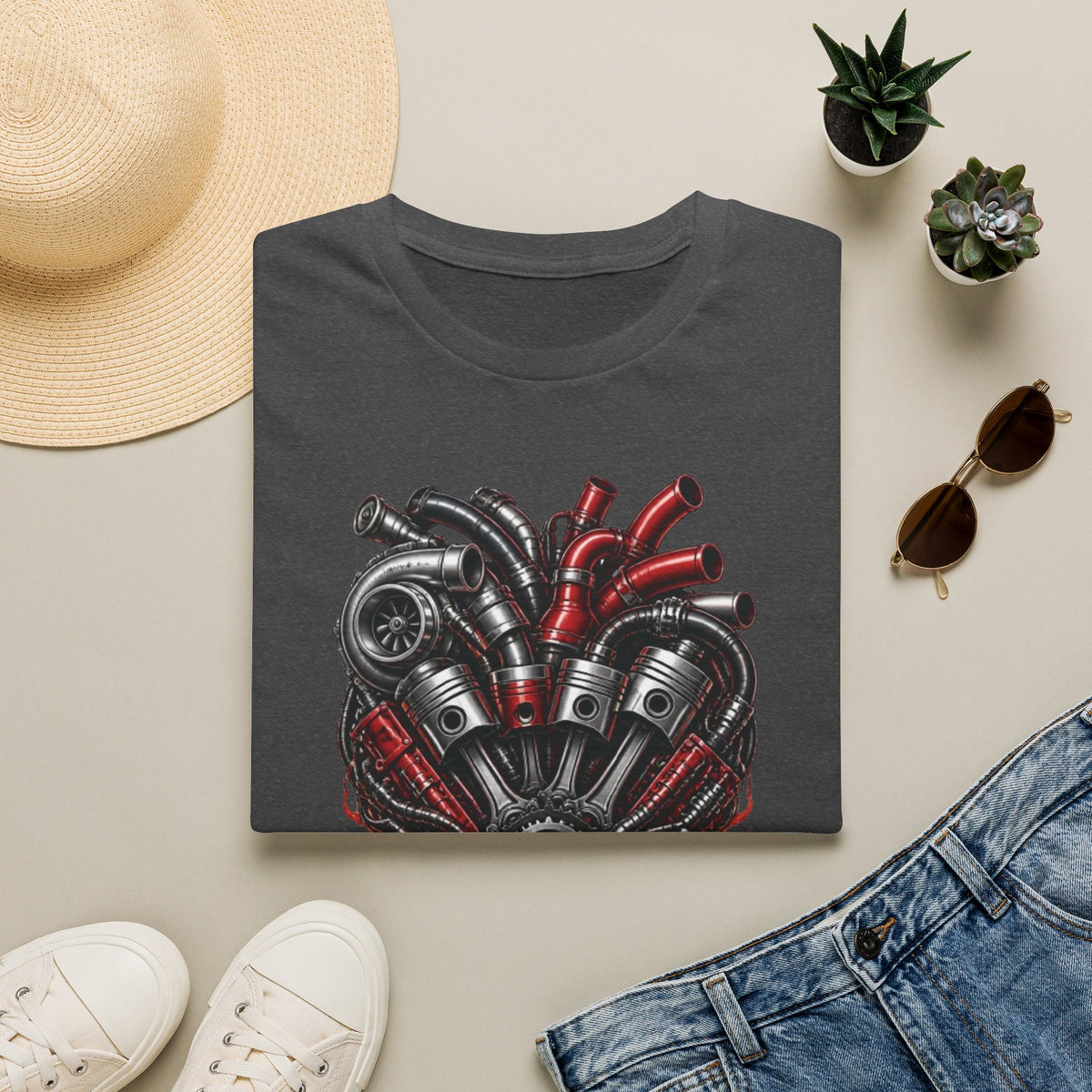 Diesel In My Veins T-Shirt — Engine Heart Graphic Tee for Car & Motor Enthusiasts