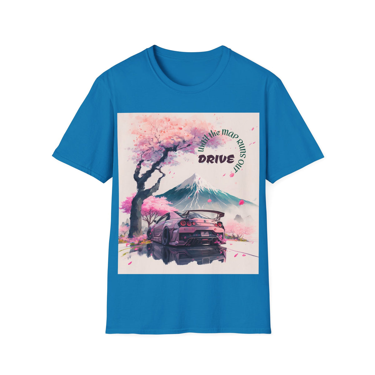 Cherry Blossom Skyline Drive T-Shirt | Retro Car, Mount Fuji