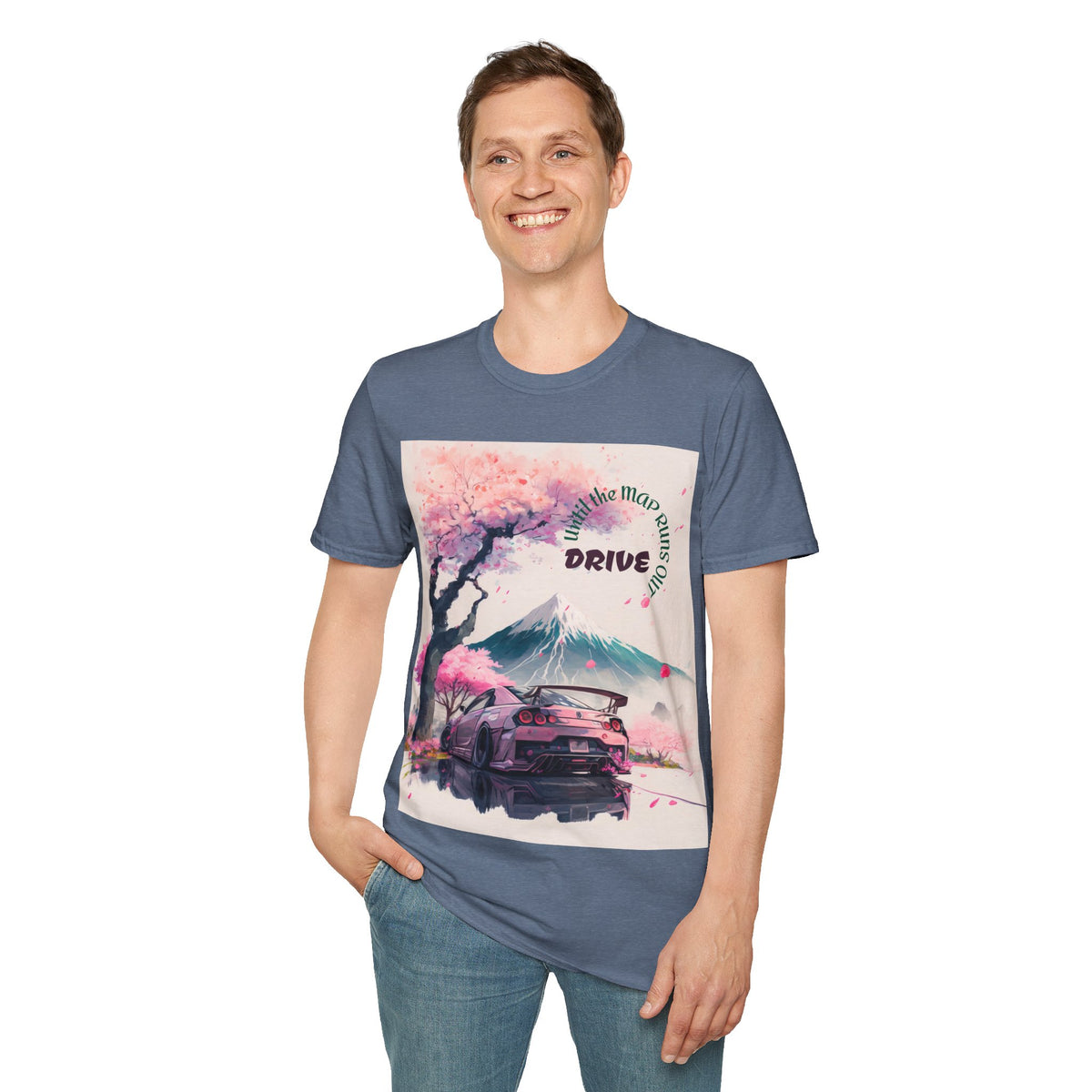 Cherry Blossom Skyline Drive T-Shirt | Retro Car, Mount Fuji