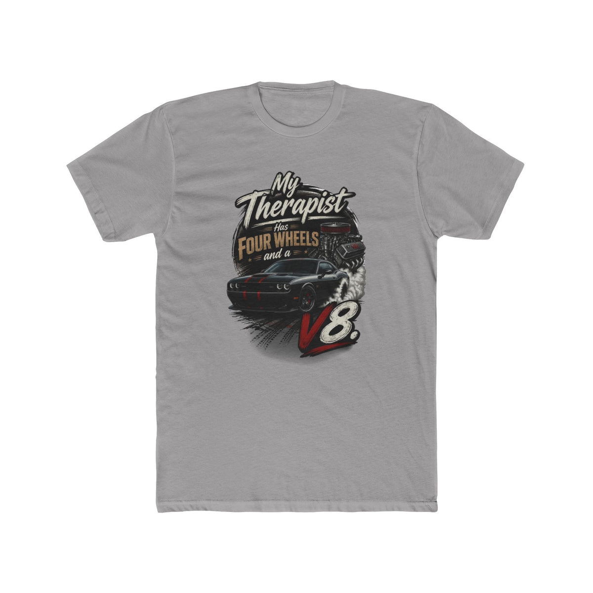 V8 Therapy T-Shirt - "My Therapist Has Four Wheels and a V8" Classic Car Tee
