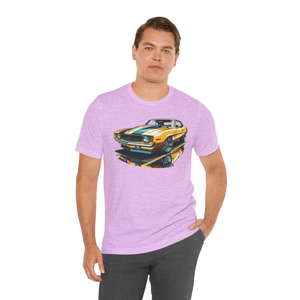 Yellow Classic Muscle Car T-Shirt | American Muscle Roars back graphic tee
