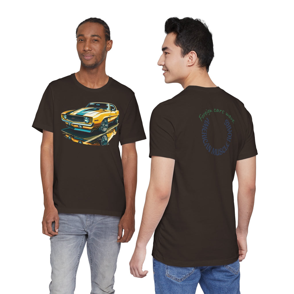 Yellow Classic Muscle Car T-Shirt | American Muscle Roars back graphic tee